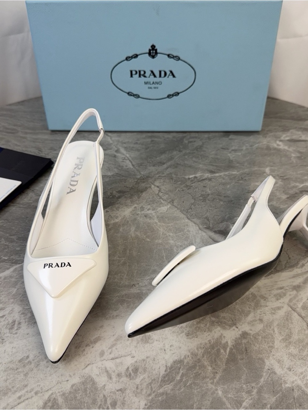 Prada White Pointed Toe Slingback Heels - Picture 5 of 5